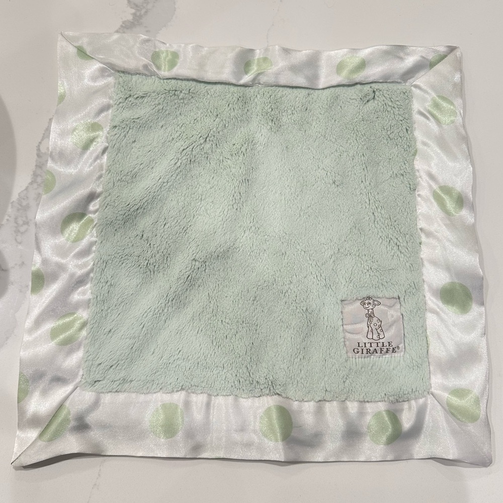 Little Giraffe Mint Green Satin Trim Luxe Faux Fur Baby Blanket Lovey 15x15 EUC